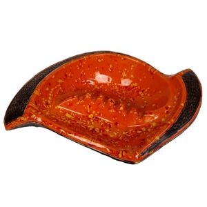 Vintage Ashtray MCM 70's LARGE Ceramic Vibrant Orange W Brown Bark USA  Mom